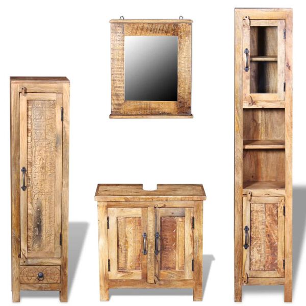 vidaXL Bathroom Furniture Set Various shades of brown Solid mango wood
