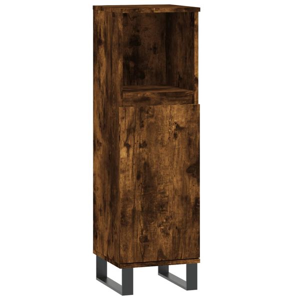 vidaXL Bathroom Cabinet Smoked Oak Engineered Wood, Iron Tall
