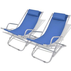 vidaXL Sun Lounger Set of 2 Blue Powder-coated steel frame, PVC seat