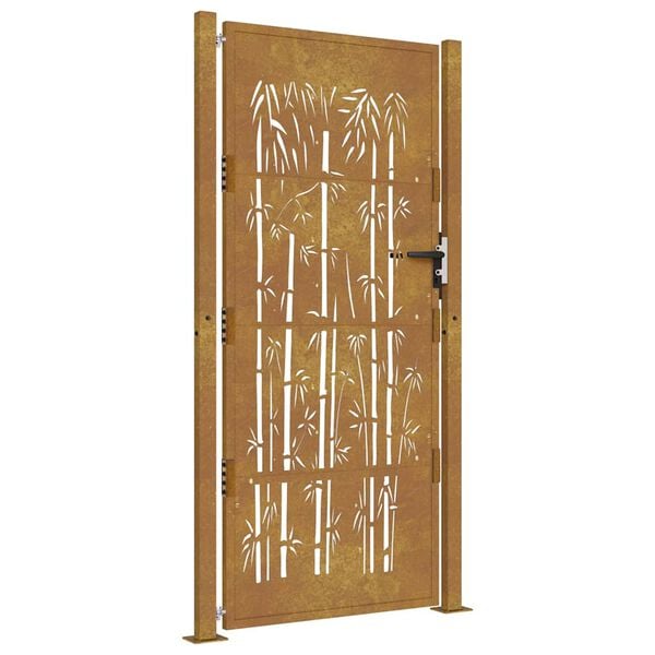 vidaXL Garden Gate 39.4x78.7" Corten Steel Bamboo Design