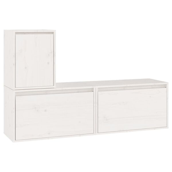 vidaXL TV Cabinet Set of 3 White Solid Pinewood Standard TV Cabinet