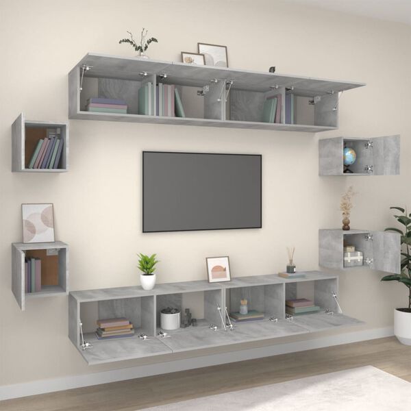 vidaXL TV Cabinet Set Set of 8 Grey Sonoma Engineered Wood Large