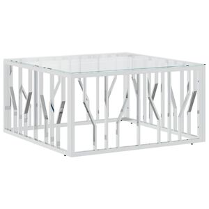 vidaXL Coffee Table Silver Stainless Steel, Tempered Glass Medium