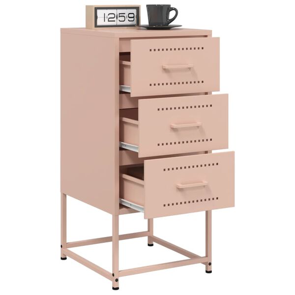 vidaXL Bedside Cabinet Set of 2 Pink Steel Medium Storage