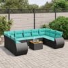 vidaXL 10 Piece Patio Sofa Set with Cushions Black Poly Rattan
