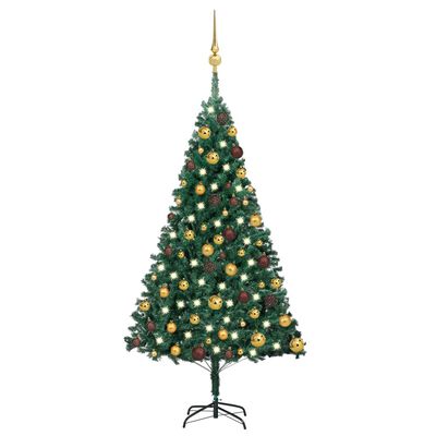 vidaXL Artificial Christmas Tree with LEDs&Ball Set Green 47.2" PVC