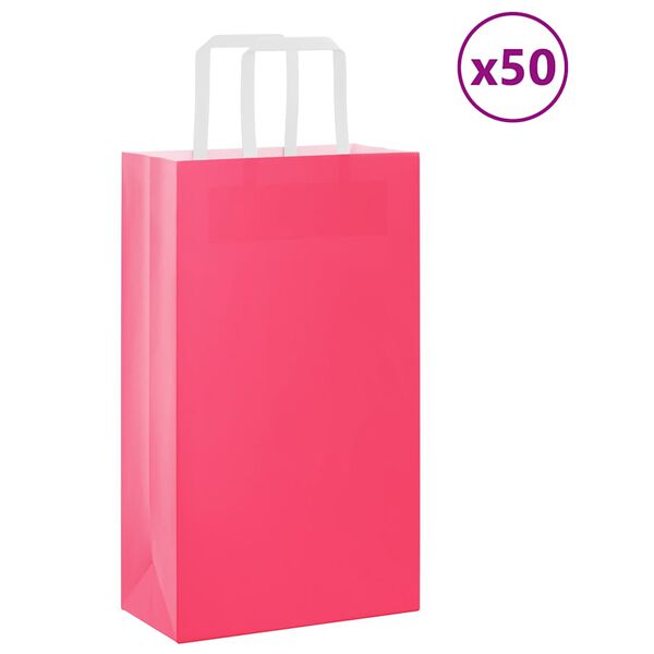 vidaXL Paper Bags 50 pcs with Handles Pink 8.3x4.3x14.2"
