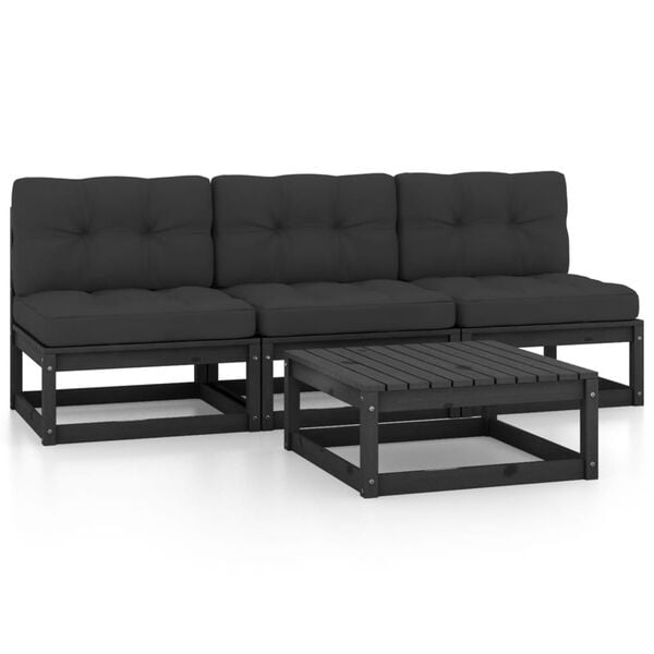 vidaXL Garden Lounge Set Black Solid pinewood, 100% polyester Medium