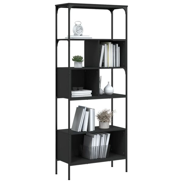 vidaXL Bookcase Black Engineered wood, metal Medium Adjustable Feet