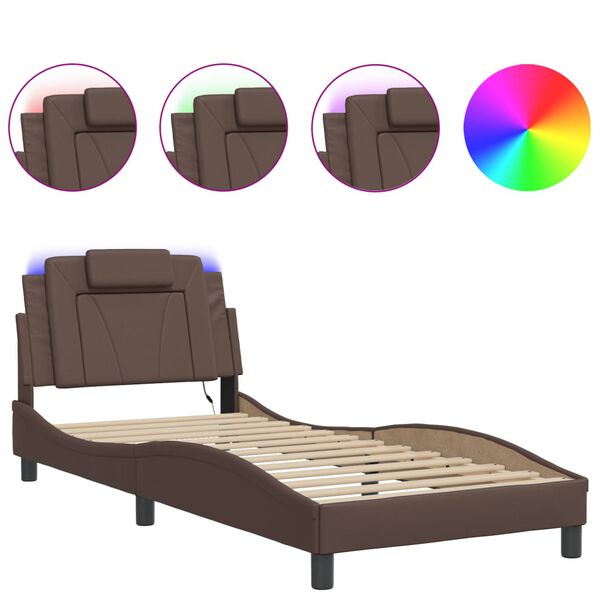 vidaXL Bed Frame "Viana" with LED without Mattress Brown 35.4"x74.8"