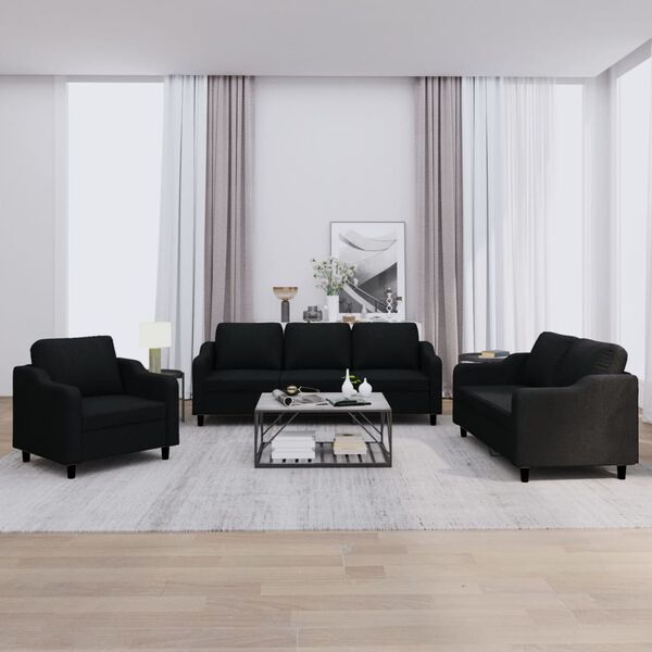 vidaXL Sofa Set Black 100% polyester, metal, textilene, plywood