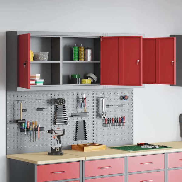 vidaXL Tool Cabinet and Pegboard Set 5 pcs Red 150 x 20 x 115 cm Steel