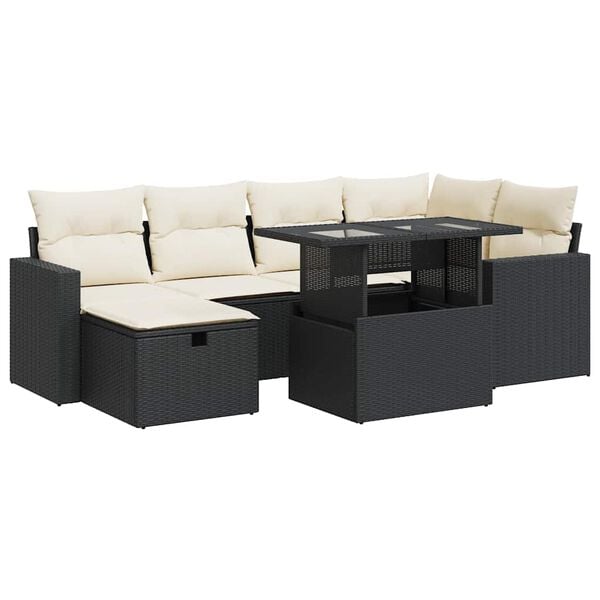 vidaXL Garden Sofa Set Black, Cream White PE Rattan, Powder-Coated Steel