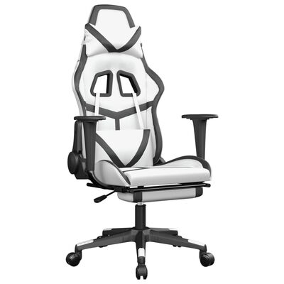 vidaXL Gaming Chair with Footrest White and Black Faux Leather