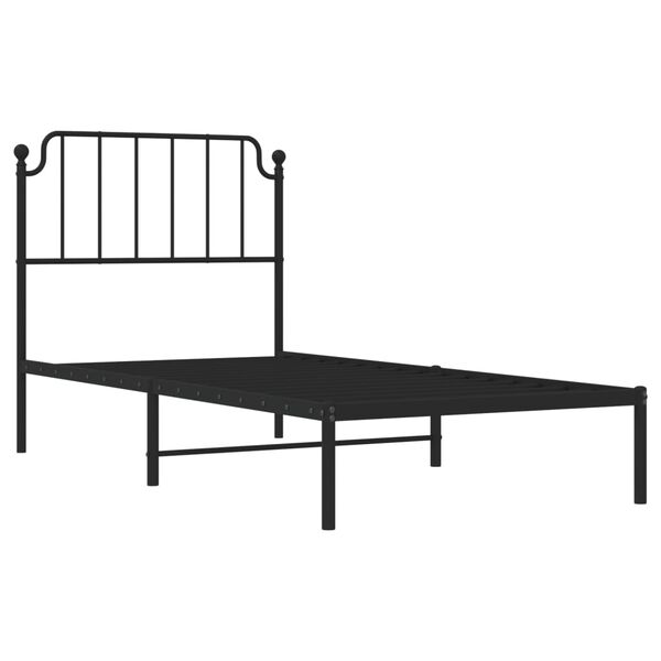 vidaXL Metal Bed Frame without Mattress with Headboard Black 35.4"x78.7"