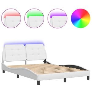 vidaXL Bed Frame with LED without Mattress "Zadar" White 53.9"x74.8"