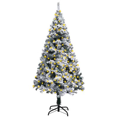 vidaXL Artificial Christmas Tree with LEDs&Flocked Snow Green 47.2"