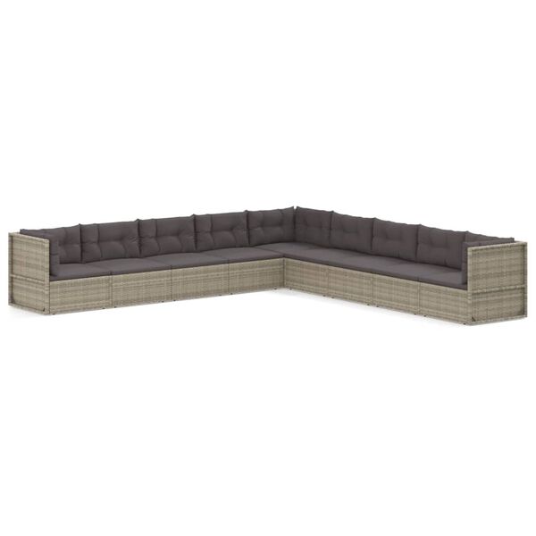 vidaXL 9 Piece Patio Lounge Set with Cushions Gray Poly Rattan