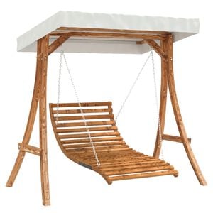 vidaXL Swing Bed Teak, Cream Solid spruce wood, polyester