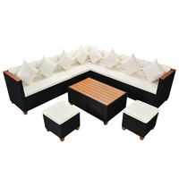 vidaXL 7 Piece Patio Lounge Set with Cushions Poly Rattan Black