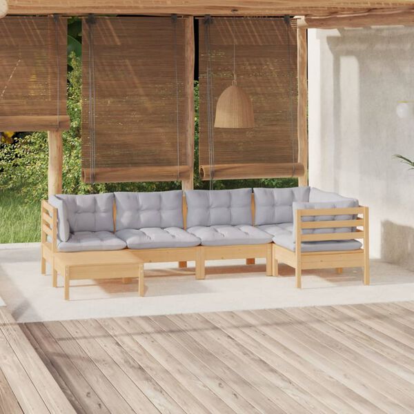 vidaXL Garden Lounge Set Grey Solid pinewood, fabric (100% polyester)