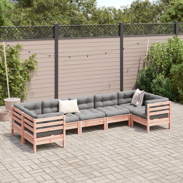 vidaXL Garden Sofa Set Natural wood, Grey cushions