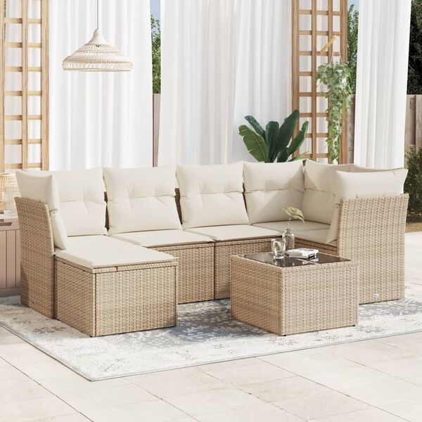 vidaXL Garden Sofa Set Beige PE Rattan, Powder-Coated Steel, Tempered Glass
