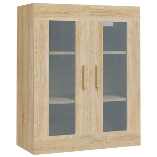 vidaXL Hanging Wall Cabinet Sonoma Oak Engineered Wood, Glass Medium