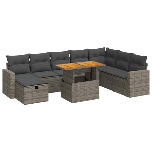 vidaXL Garden Sofa Set Grey Poly Rattan Large Adjustable Feet