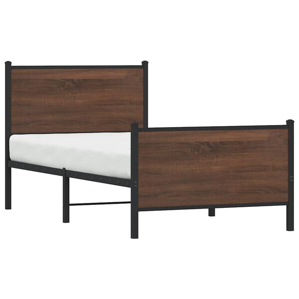 vidaXL Bed Frame Brown Oak Steel, Engineered Wood Twin Bed Frame