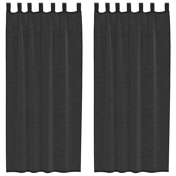 vidaXL Voile Curtains with Tab Top 2 pcs Black