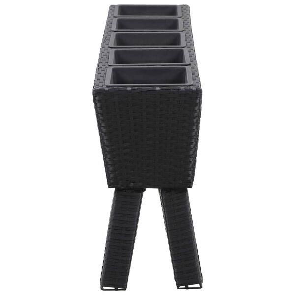 vidaXL Garden Raised Bed with Legs and 5 Pots 46.4"x9.8"x19.7" Poly Rattan Black
