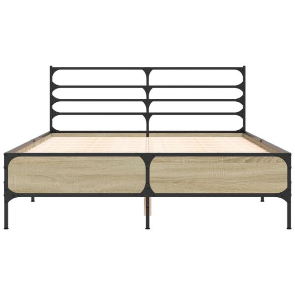 vidaXL Bed Frame Sonoma Oak Engineered wood, metal, plywood Full