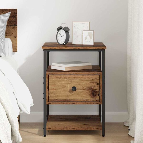 vidaXL Bedside Cabinet with Drawer Old Wood 15.75 x 16.54 x 22.05 in