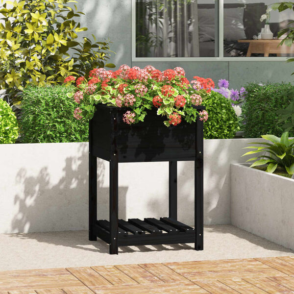 vidaXL Planter Black Solid Pine Wood 21.3 x 21.3 x 31.9 in Planter