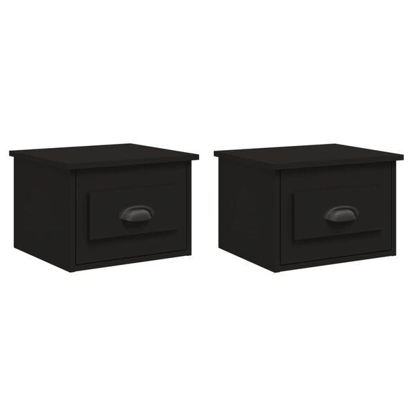 vidaXL Wall-mounted Bedside Cabinet Set of 2 Black Engineered wood