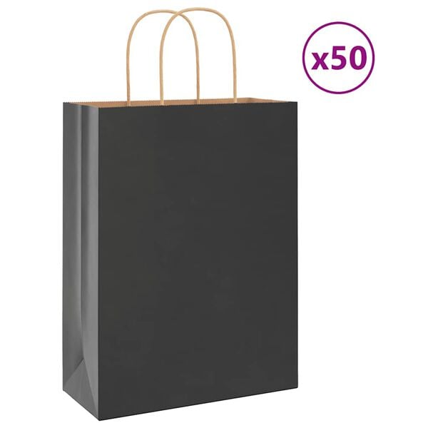 vidaXL Paper Bags 50 pcs with Handles Black 26x12x35 cm