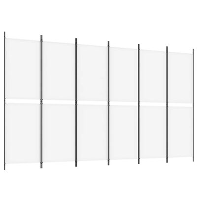 A long divided panel display with multiple vertical supports and white panels, likely a room divider or privacy screen.