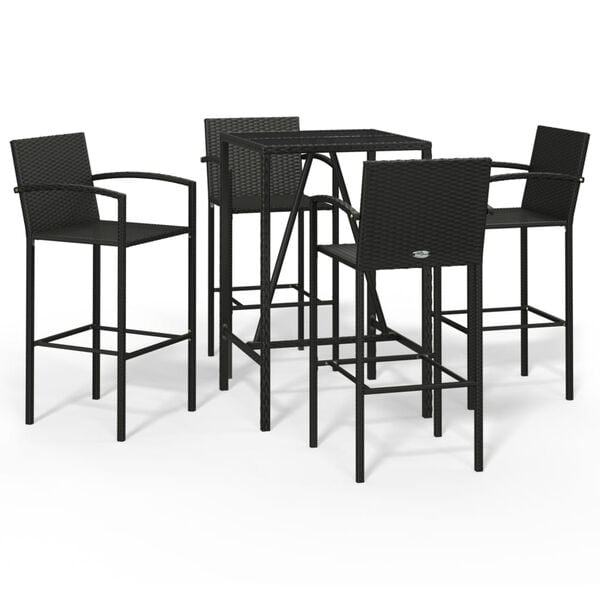 vidaXL Garden Bar Set Black PE rattan Medium Footrest Bar Table Set