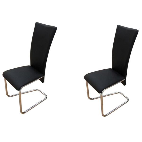 vidaXL Dining Chair Set of 2 Black Faux Leather Standard Modern