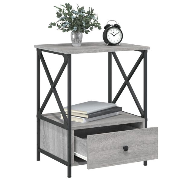 vidaXL Bedside Table Grey Sonoma Engineered wood, Iron