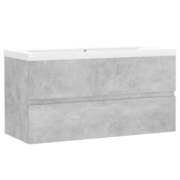 vidaXL Sink Cabinet With Basin Concrete Grey, White Engineered wood, Ceramic