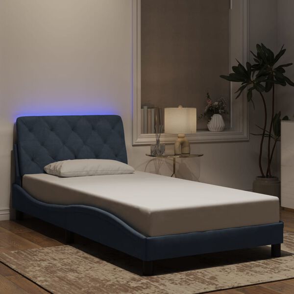 vidaXL Bed Frame with LED without Mattress Dark Gray 39.4"x74.8" Velvet