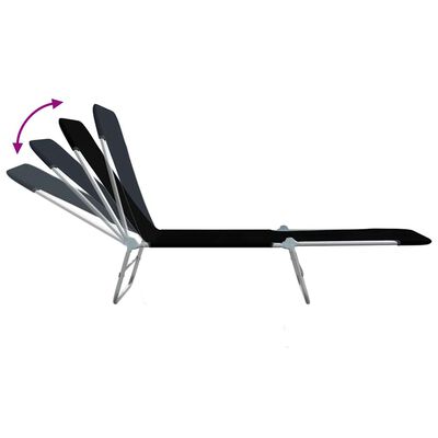 Illustrated sequence showing recline angles of a black lounge chair with purple arrows.