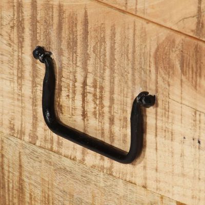 Black metal handle attached to wooden trunk side