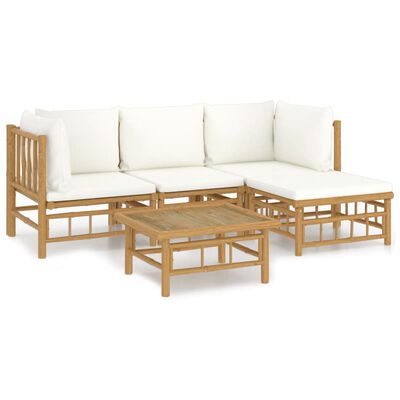 vidaXL 5 Piece Patio Lounge Set with Cream White Cushions Bamboo