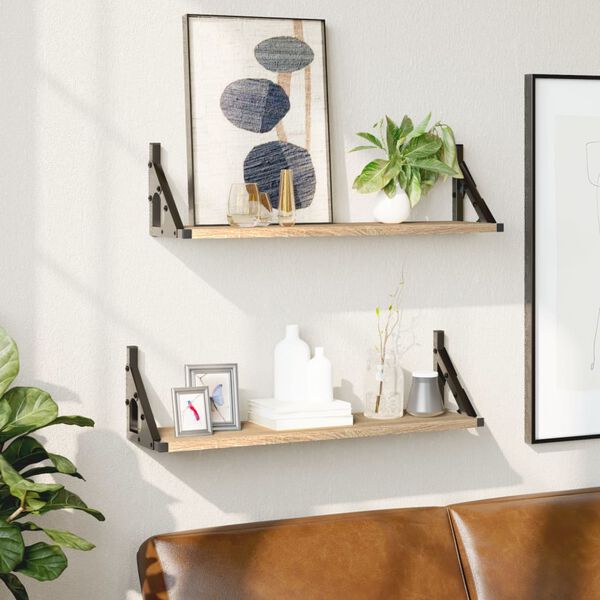vidaXL Wall Shelf Set of 2 Sonoma Oak Engineered wood, metal