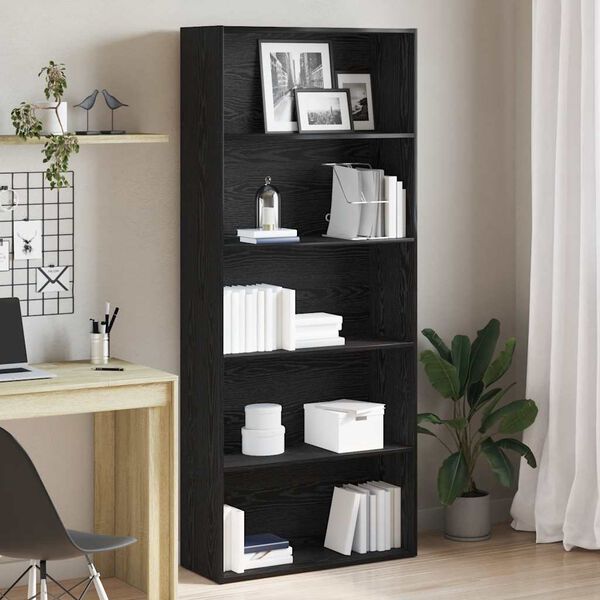 vidaXL Book Cabinet Black Oak 80x30x189 cm Engineered Wood