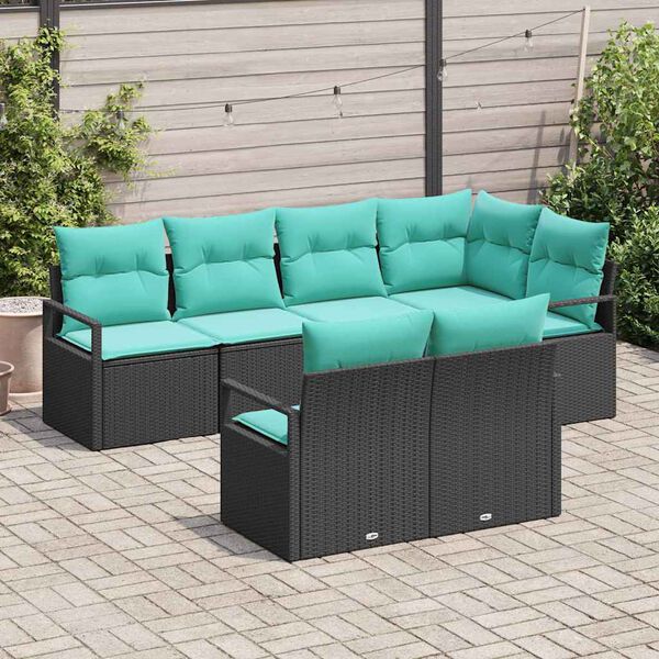 vidaXL Sofa Set 7 pcs Black Poly Rattan