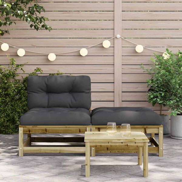 vidaXL Patio Sofa Armless with Cushions and Footstool